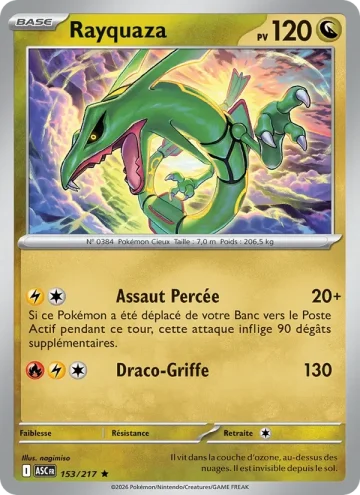 Carte Pokémon Rayquaza 153/217, extension Héros Transcendants