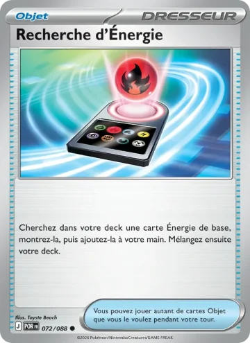 Carte Pokémon Recherche d’Énergie 072/088, extension Équilibre Parfait