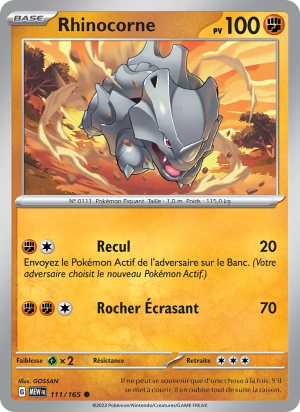 Carte Pokémon Rhinocorne 111/165 — 151