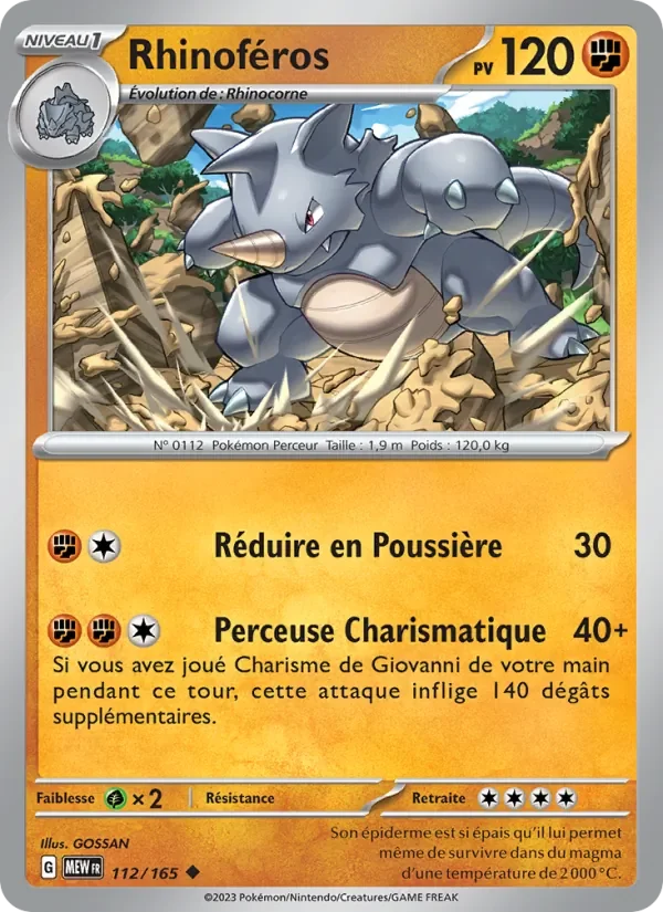 Carte Pokémon Rhinoféros 112/165 — 151