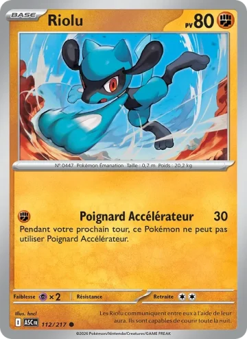 Carte Pokémon Riolu 112/217, extension Héros Transcendants