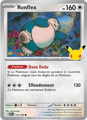 Carte Pokémon Ronflex 119/128, extension Pokémon 30e Anniversaire