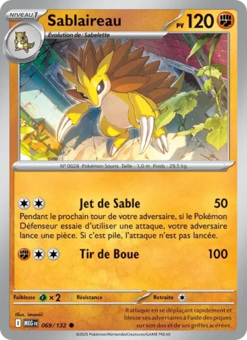 Carte Pokémon Sablaireau 069/132, extension Méga-Évolution