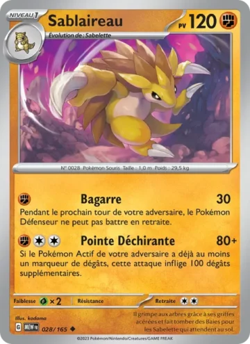 Carte Pokémon Sablaireau 028/165, extension 151