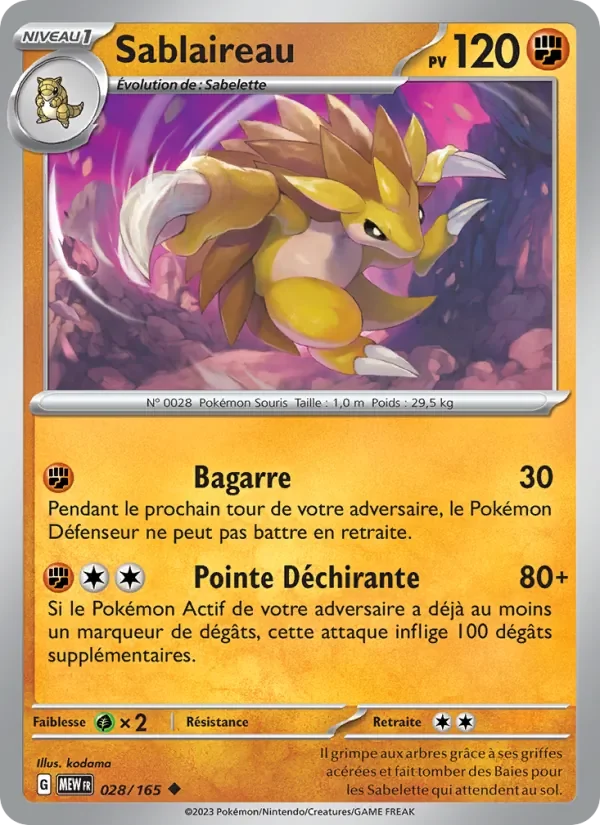 Carte Pokémon Sablaireau 028/165 — 151