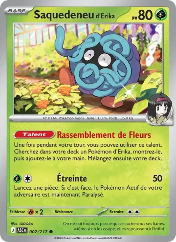 Carte Pokémon Saquedeneu d’Erika 007/217, extension Héros Transcendants