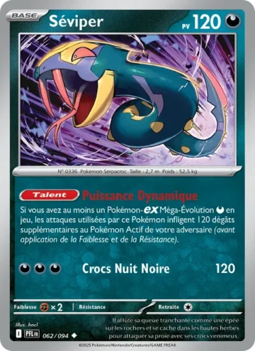 Carte Pokémon Séviper 062/094, extension Flammes Fantasmagoriques