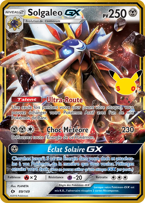 Carte Pokémon Solgaleo GX 89/149 du set 30e Anniversaire