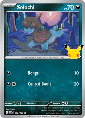 Carte Pokémon Solochi 097/128, extension Pokémon 30e Anniversaire