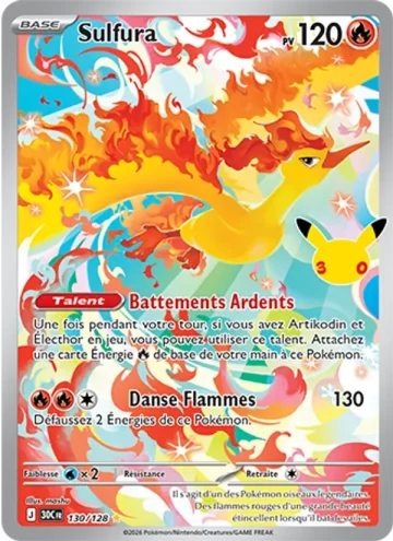 Carte Pokémon Sulfura 130/128, extension Pokémon 30e Anniversaire