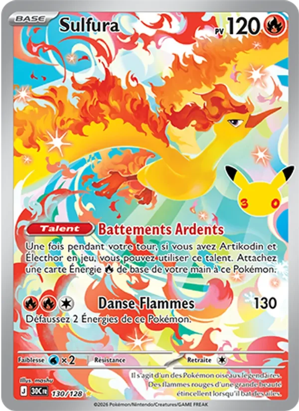 Carte Pokémon Sulfura 130/128 du set 30e Anniversaire