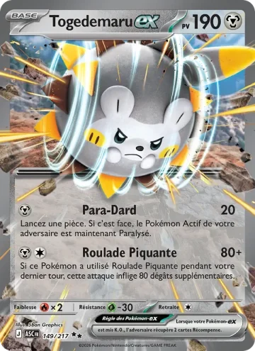 Carte Pokémon Togedemaru-ex 149/217, extension Héros Transcendants