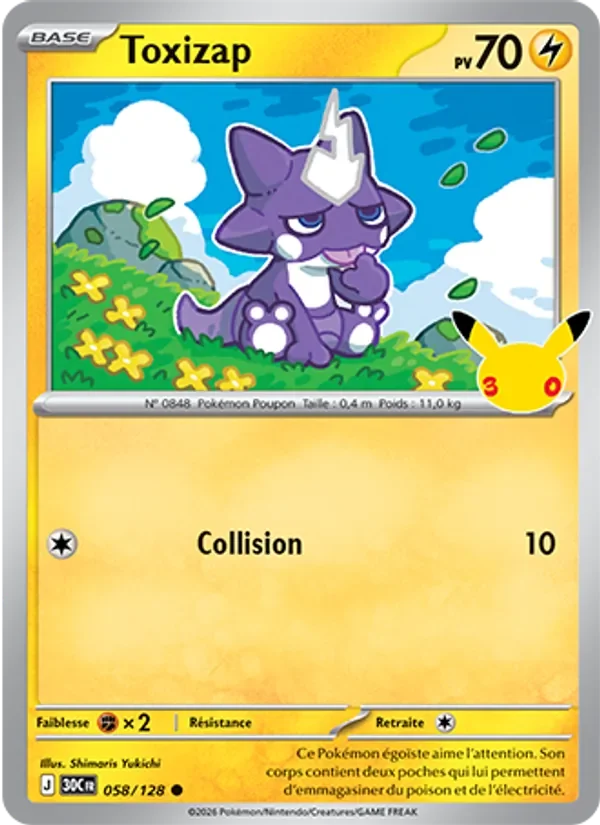 Carte Pokémon Toxizap 058/128 du set 30e Anniversaire