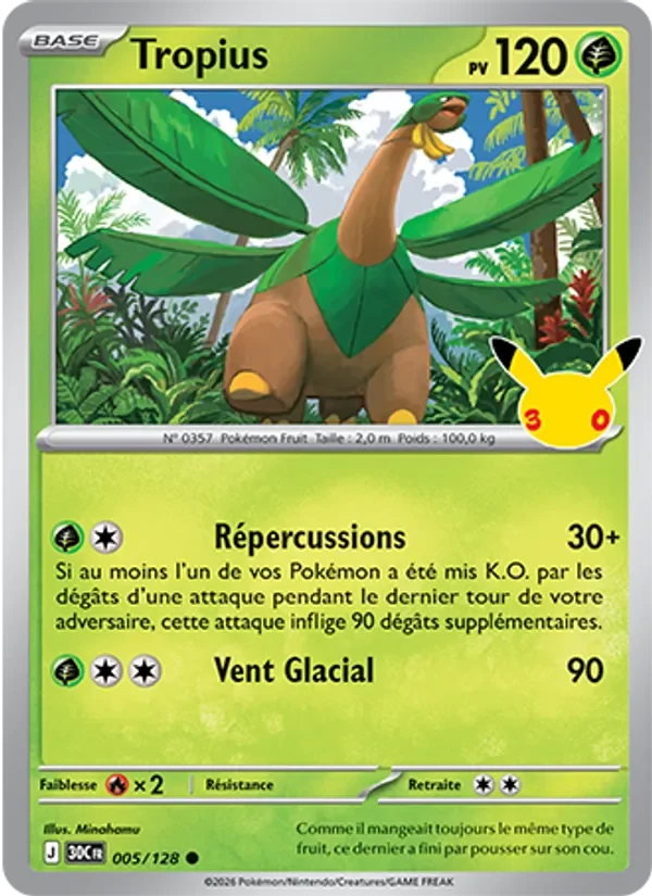 Carte Pokémon Tropius 005/128 du set 30e Anniversaire