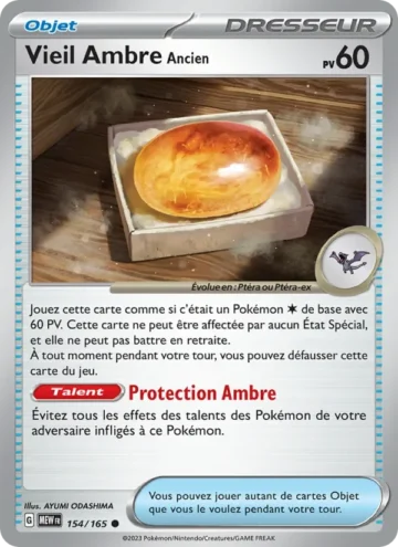Carte Pokémon Vieil Ambre Ancien 154/165, extension 151