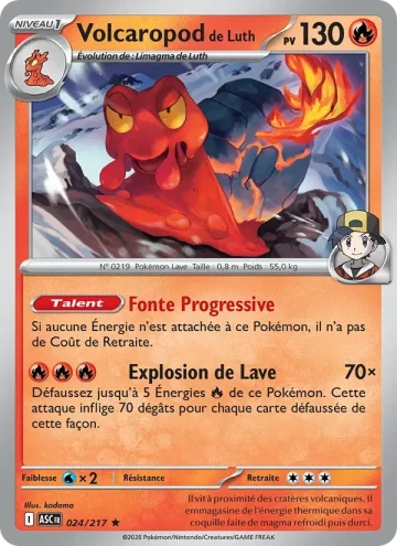 Carte Pokémon Volcaropod de Luth 024/217, extension Héros Transcendants