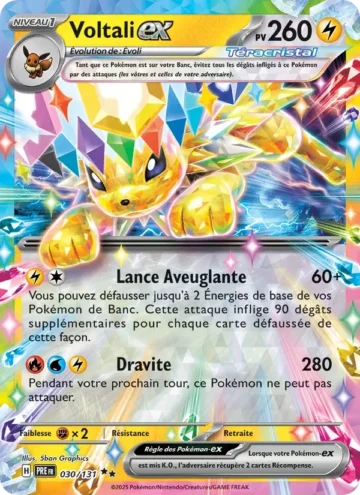 Carte Pokémon Voltali-ex 030/131, extension Évolutions Prismatiques