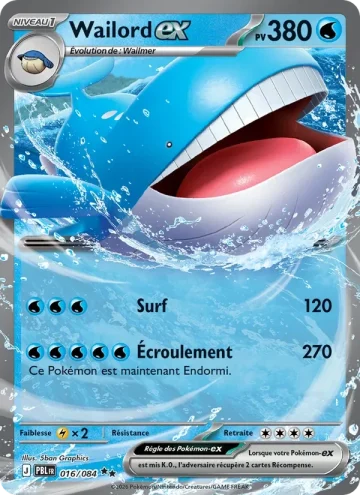 Carte Pokémon Wailord-ex 016/084, extension Nuit Noire