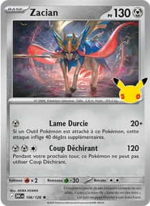 Carte Pokémon Zacian 106/128 du set 30e Anniversaire