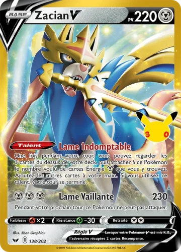 Carte Pokémon Zacian-V 138/202, extension Pokémon 30e Anniversaire