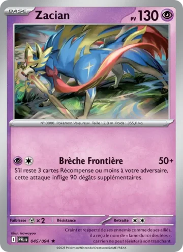 Carte Pokémon Zacian 045/094, extension Flammes Fantasmagoriques
