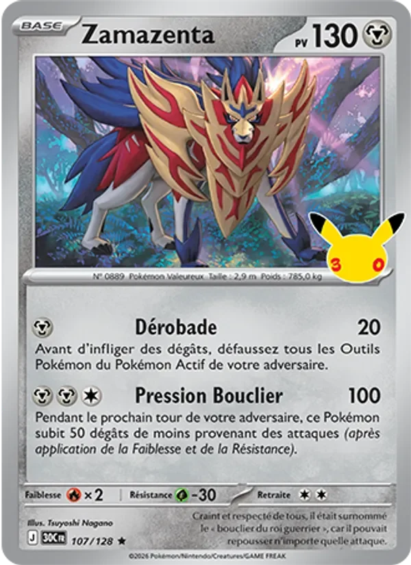 Carte Pokémon Zamazenta 107/128 du set 30e Anniversaire