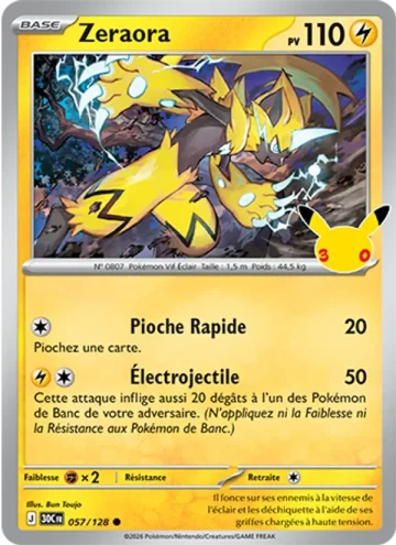Carte Pokémon Zeraora 057/128, extension Pokémon 30e Anniversaire