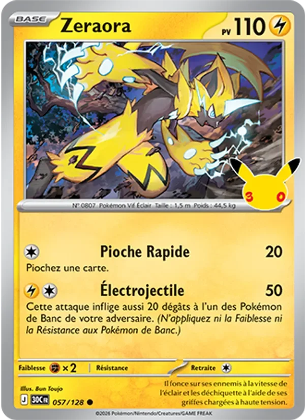 Carte Pokémon Zeraora 057/128 du set 30e Anniversaire