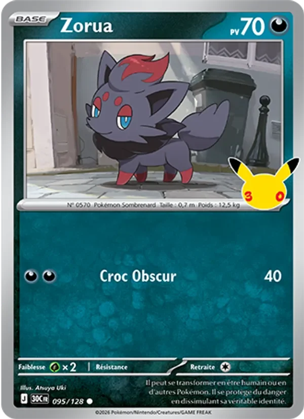 Carte Pokémon Zorua 095/128 du set 30e Anniversaire