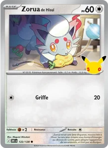 Carte Pokémon Zorua de Hisui 122/128 du set 30e Anniversaire