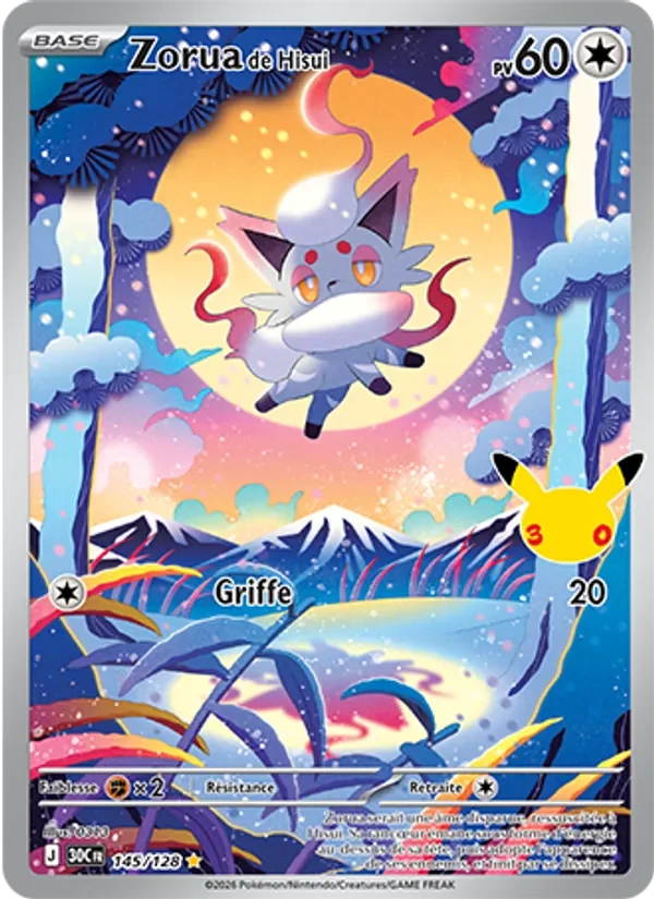 Carte Pokémon Zorua de Hisui 145/128 du set 30e Anniversaire