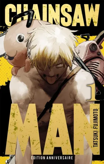 Couverture du manga Chainsaw man Tome 1, « Chien et tronçonneuse »