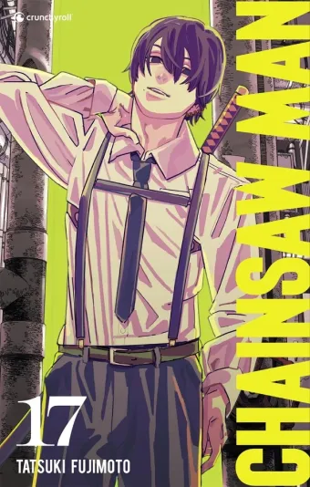 Couverture du manga Chainsaw man Tome 17, « Flingues, clous, katanas »