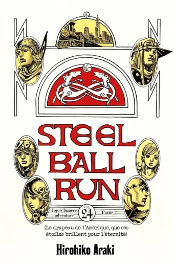 Couverture du manga Steel ball run Tome 24, « Le drapeau de l'Amérique, que ces étoiles brillent pour l'éternité »