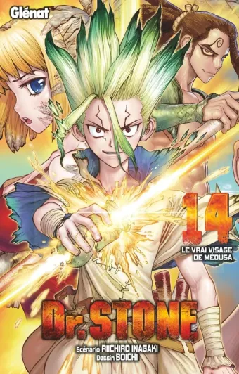 Couverture du manga Dr. Stone Tome 14, « Le vrai visage de Médusa »