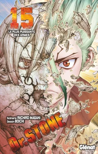 Couverture du manga Dr. Stone Tome 15, « La plus puissante des armes »
