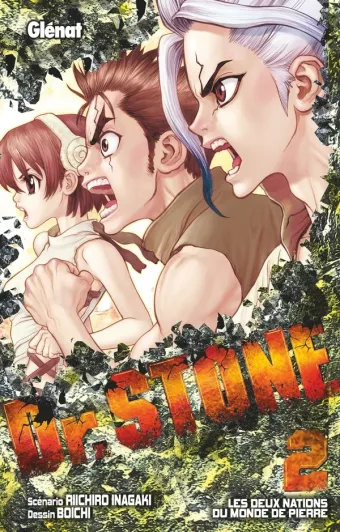 Couverture du manga Dr. Stone Tome 2, « Les deux nations du monde de pierre »