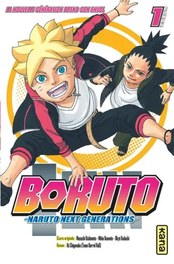 Couverture du manga Boruto Tome 1, « La nouvelle génération prend son envol »