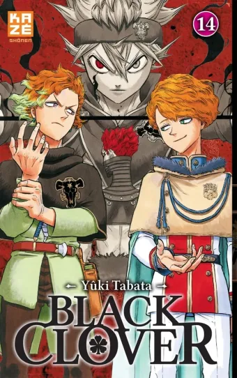 Couverture du manga Black clover Tome 14, « Étincelles noires et or »