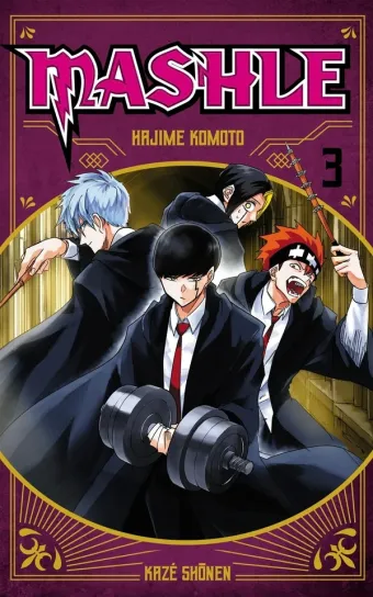 Couverture du manga Mashle Tome 3, « Mash Burnedead et le sorcier masqué »