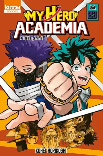 Couverture du manga My hero academia Tome 23, « Mélée générale »