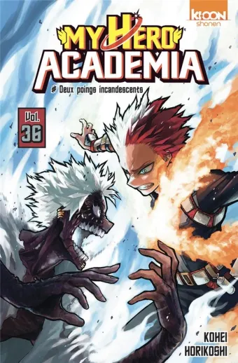 Couverture du manga My hero academia Tome 36, « Deux poings incandescents »