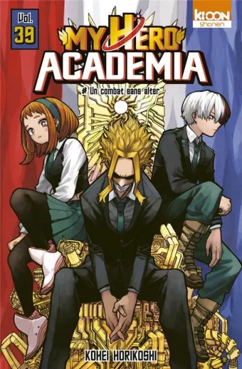 Couverture du manga My hero academia Tome 39, « Un combat sans alter »