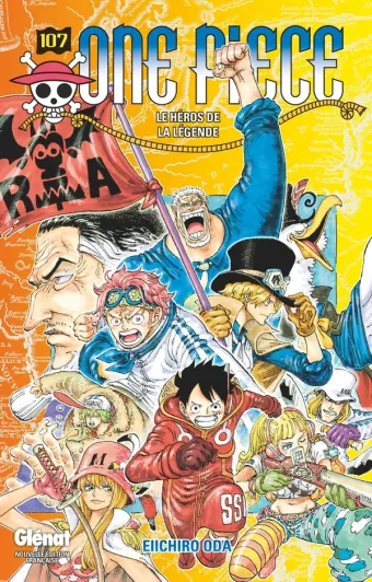 Couverture du manga One Piece – Édition originale Tome 107, « Le héros de la légende »