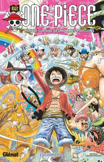 Couverture du manga One Piece – Édition originale Tome 62, « Périple sur l'île des hommes-poissons »