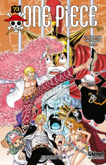 Couverture du manga One Piece – Édition originale Tome 73, « L'opération Dressrosa S.O.P. »