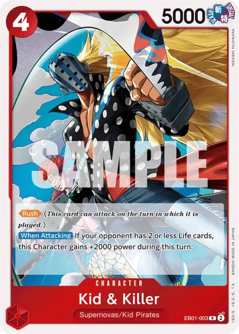 Carte One Piece Kid & Killer EB01-003, extension Memorial Collection (sortie anglaise)