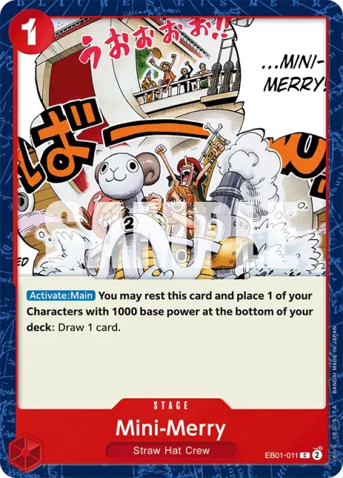 Carte One Piece Mini-Merry EB01-011, extension Memorial Collection (sortie anglaise)