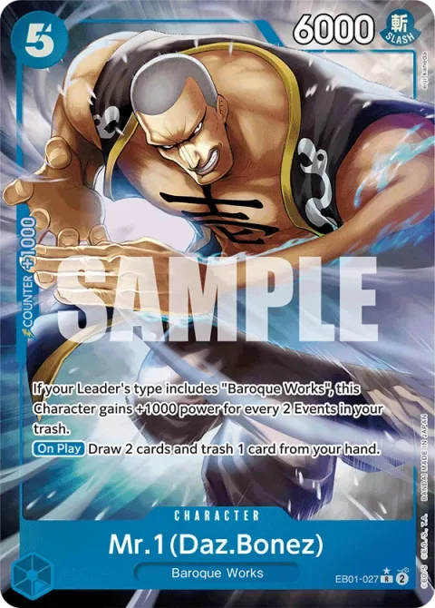 Carte One Piece Mr.1(Daz.Bonez) EB01-027 · parallèle, extension Memorial Collection (sortie anglaise)
