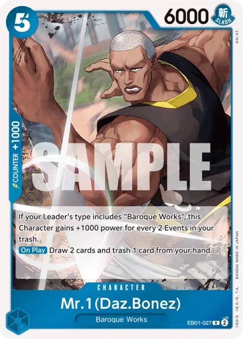 Carte One Piece Mr.1(Daz.Bonez) EB01-027, extension Memorial Collection (sortie anglaise)